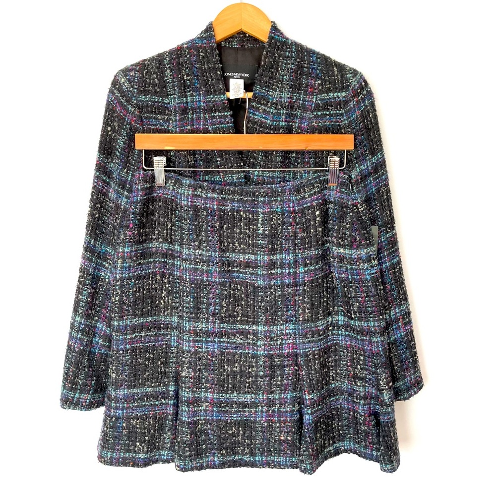 Jones New York Suit Jacket Blazer (8P) and Skirt (10) Wood Blend Black Blue